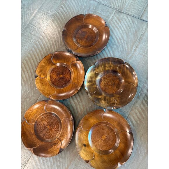 Vintage Japanese Handmade Wooden Lacquer Chataku Tea Cup Trays Coasters Set 15 - Picture 7 of 11
